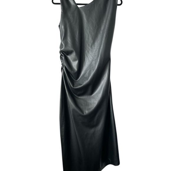 ZARA Black Faux Leather Assymetric Sleeveless Cinched Medium Dress BNWT - Picture 12 of 12